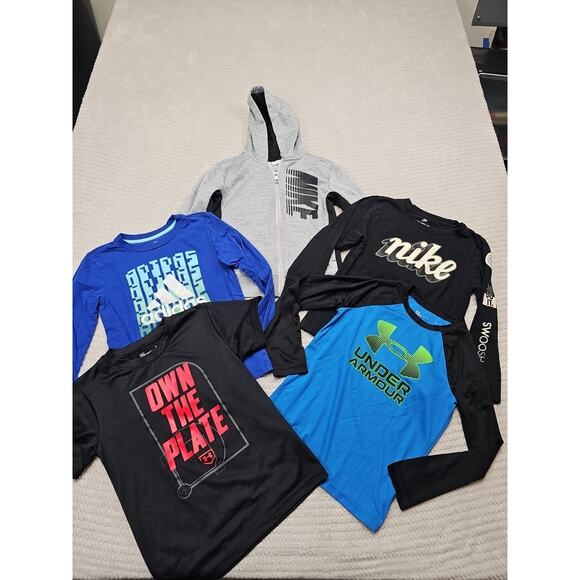 Nike Under Armour Shirt Lot Boys 6 Sweatshirt Long Sleeves Athletic Wear - Picture 1 of 8